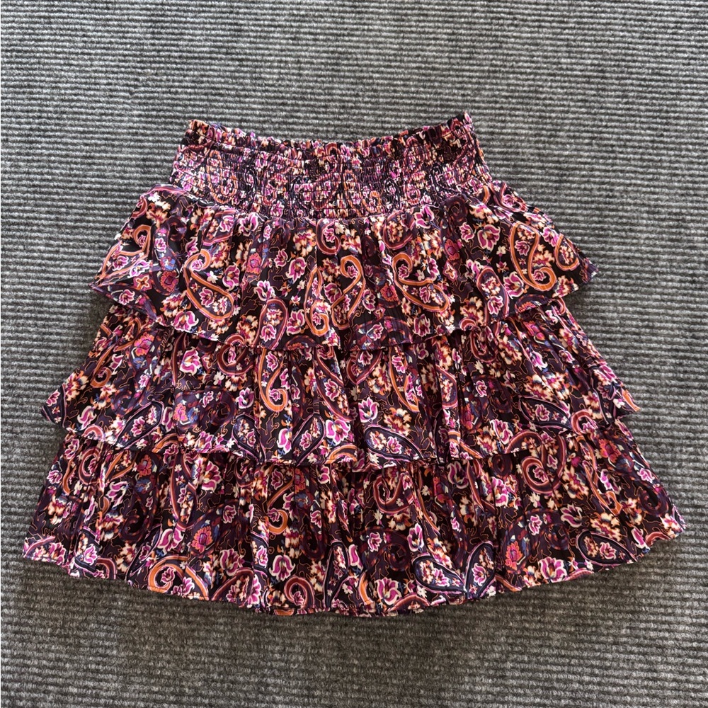 Anthropologie Tiered Paisley Smocked Mini Skirt size Small